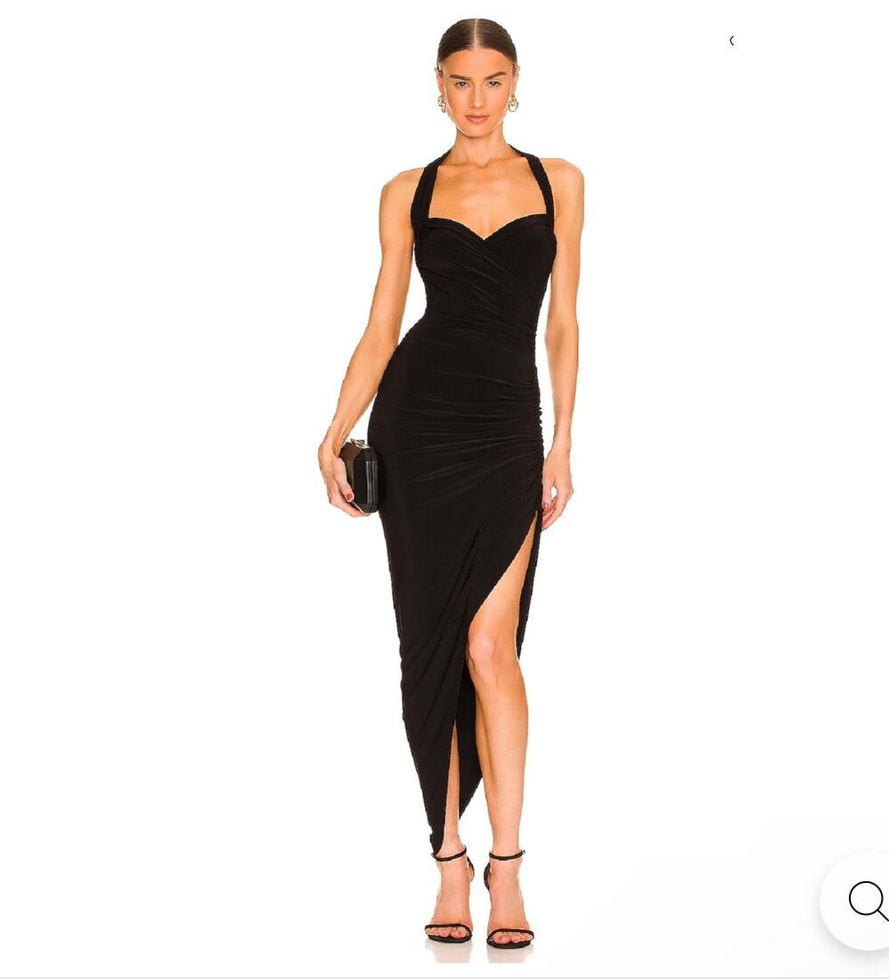 Norma Kamali Open Slit Cayla Side Drape Gown Black Size XL NWT